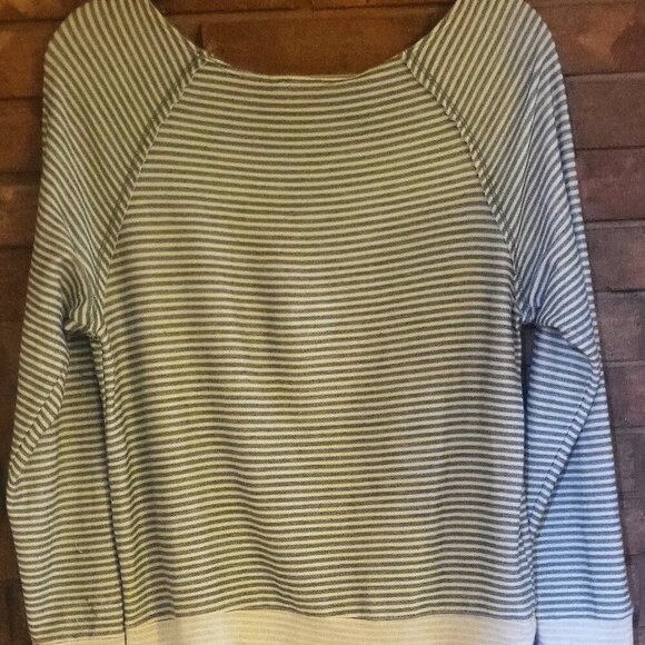 Green & Cream Striped Open Neck Sweater - Size M - Picture 2 of 5